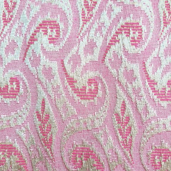 Vintage 60s Midcentury Mod Bubblegum Pink Metallic Brocade Jacquard Sheath Dress - Picture 6 of 7